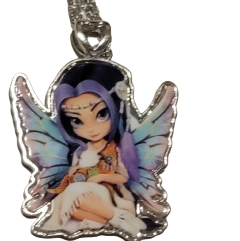 Fairy INDIAN fairy holding wolf necklace pendant and chain new gift fairy lover